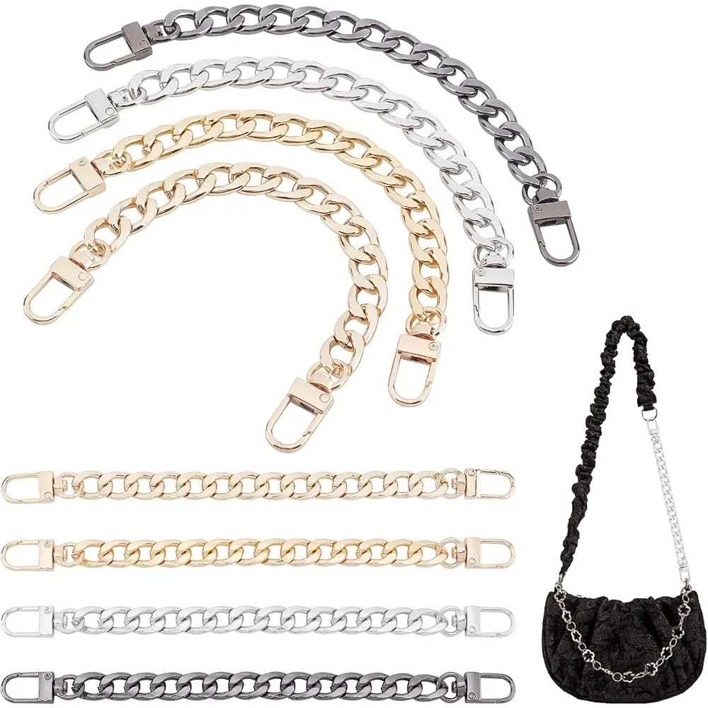 8pcs Purse Extender Chain 7.8” Flat Chain Strap with Alloy Swivel Clasps 4 Colors Handbag Chain Straps Metal Bag Strap