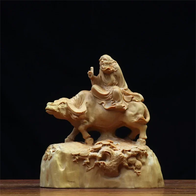 God Lao Tzu Riding Bull Wooden Statue Chinese Mythology and Legend Lao Tzu Sculpture Feng Shui Ornament Laozi