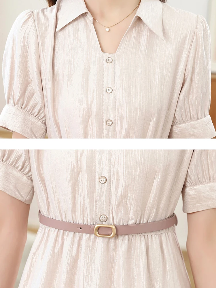 المرأة الصلبة قصيرة الأكمام بولو طوق قميص فستان الصيف أنيقة ضمادة Bodycon مكتب سيدة فستان 2025 الكورية أنيقة فستان حفلة موسيقية