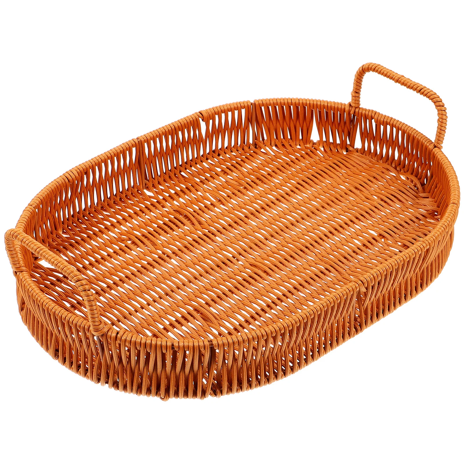 

Woven Tray Bread Plate Fruit Basket Oval Coffee Table Dried Snack Dish Arrangement Plastic PP Material Medium Size