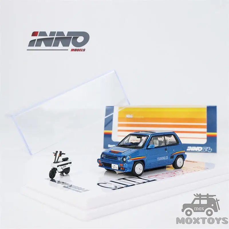 INNO 1:64 Honda City  turbo ii Bring a motorcycle Collection of die-cast alloy car decoration model toys