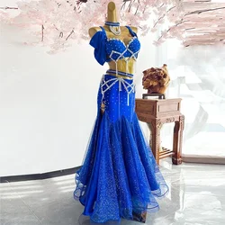 Belt Chiffon Big Swing Skirt Performance Set High-End Custom Adult Child Competition Clothing Belly Dance Suit Diamond Bra