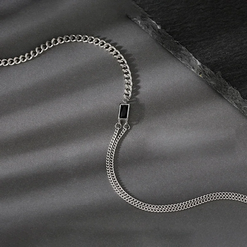 925 Sterling Silver Black Zircon Necklace Party Jewelry for Women New Fashion Double-layered Clavicle Chain Holiday Accessories