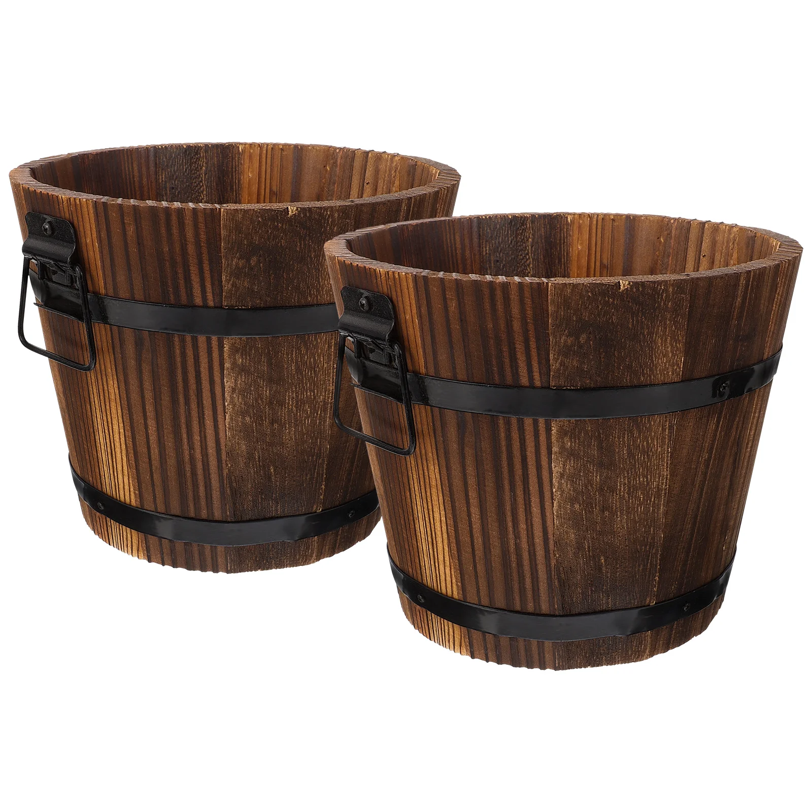 

2pcs Wooden Bucket Large Garden Pots Planters Barrel Planter Succulent Planter Eco Friendly Durable StylishVintage