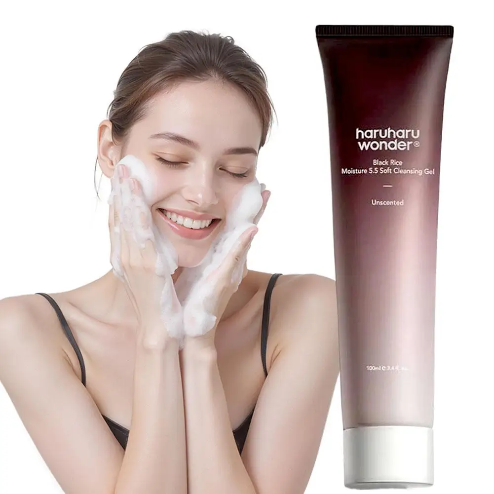 Limpiador facial de arroz negro Limpiador de gel de arroz negro suave con ácido hialurónico Lavado facial sin alcohol para pieles sensibles Uso diario