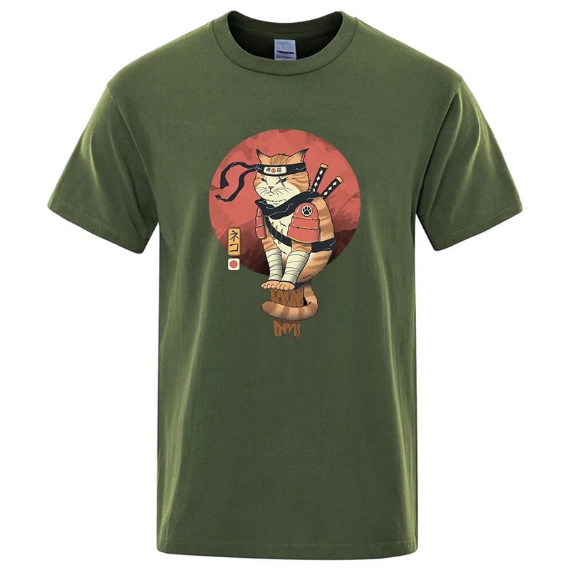 Men's High Quality T-shirt Cotton Blend Loose Short Sleeve Funny Knife Cat Print Loose Summer Men T-shirt Cool Tshirt Men Tees