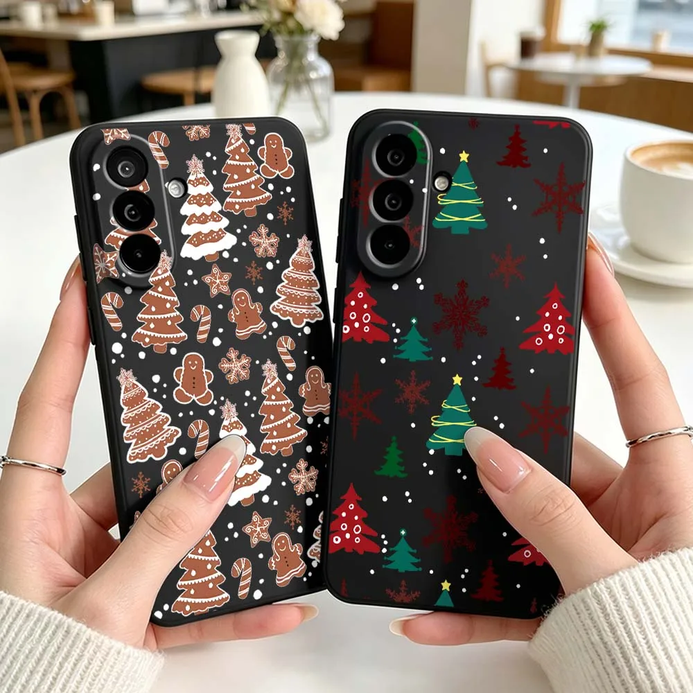 Christmas Tree Cookie For Samsung Galaxy A71 A56 A55 A54 A53 A51 A50 A41 A40 A20e A16 A06 A05 Black Cover Phone Case