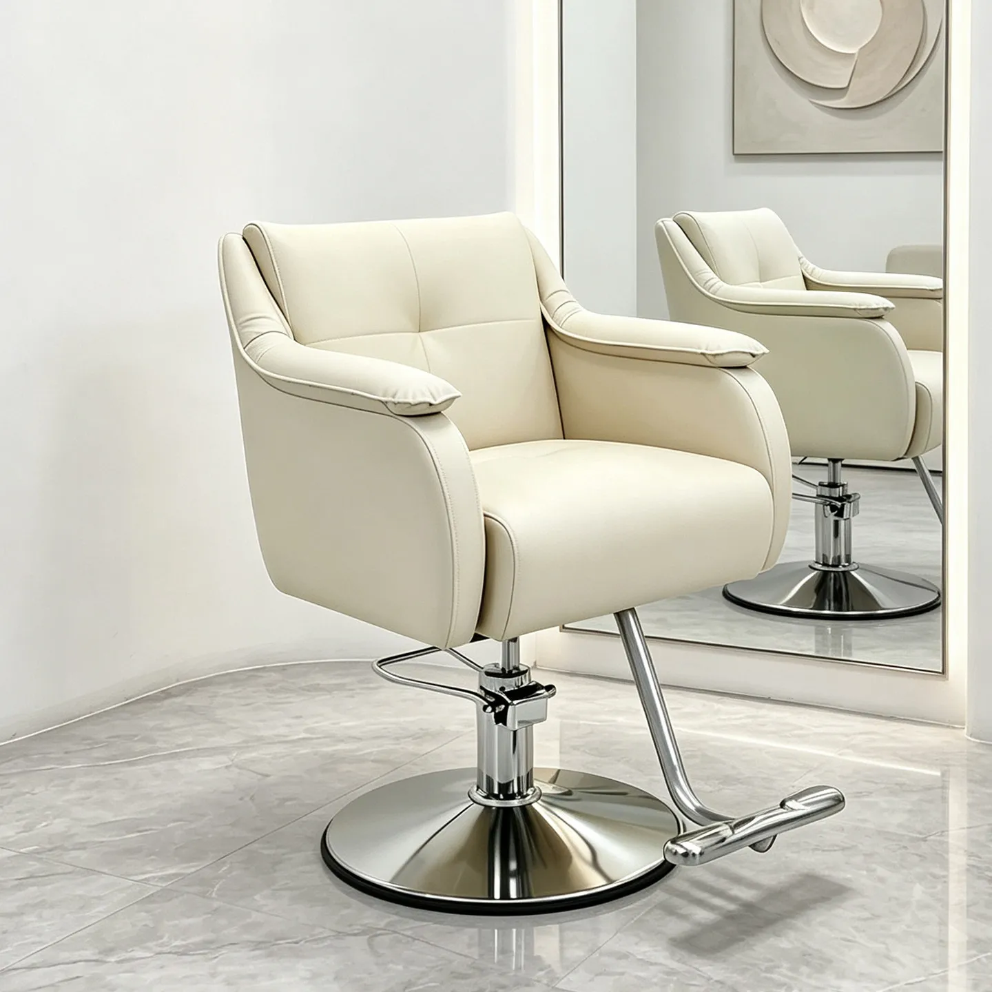 High-end, trendy hair salon chairs, featuring a spring seat and padded backrest, designed for professional use in hair salons