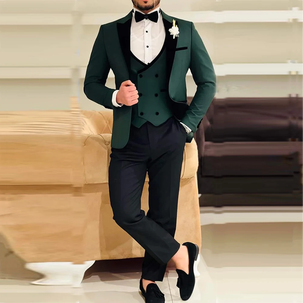 Tailor Made 3 Pieces Hunter Men Suit Slim Fit Groom Tuxedos Wedding Business One Button Blazer Jacket Vest Pants Terno Masculino