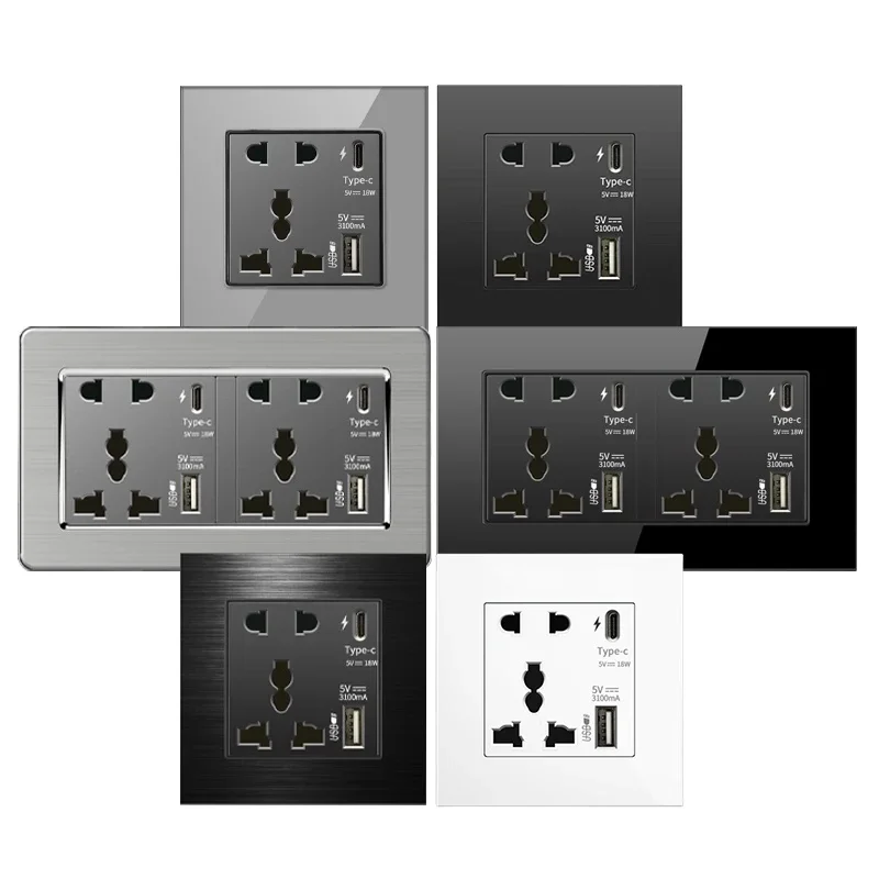 Universal Intelligent Quick charge USB C wall dual socket, Uk 18W Type-c plug adapter, 220V electrical 16A high power outlet