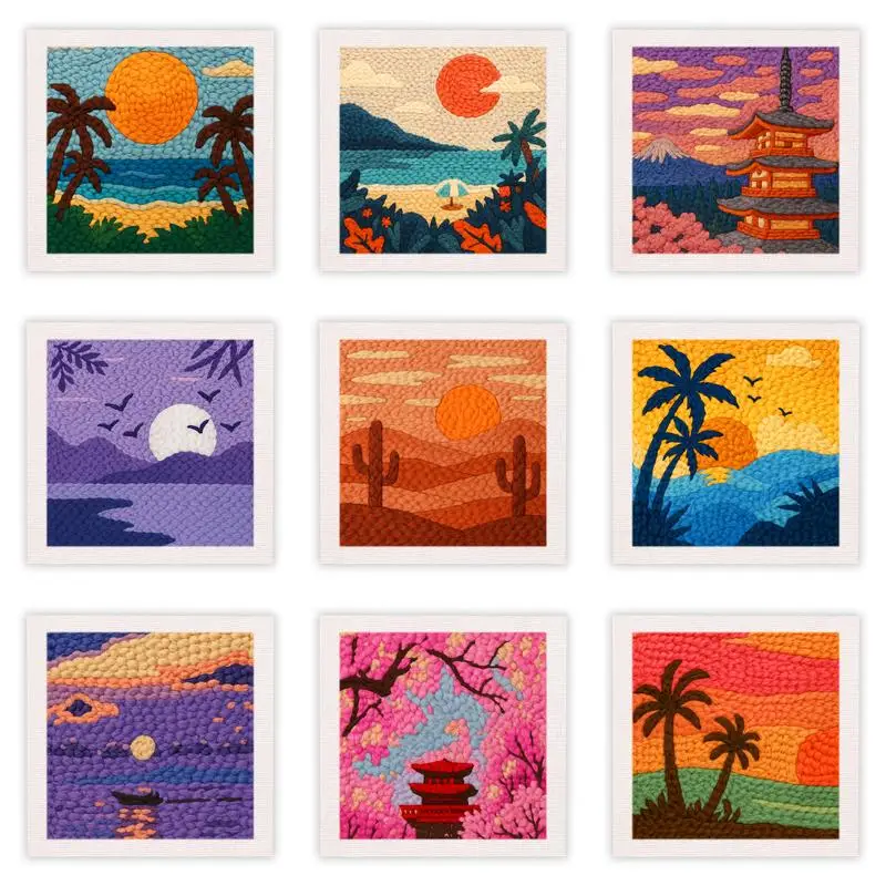 

CHENISTORY DIY Punch Needle Стартовый набор для вышивания с пейзажным узором Швейный набор с рамкой для вышивания Креативный подарок для рукоделия