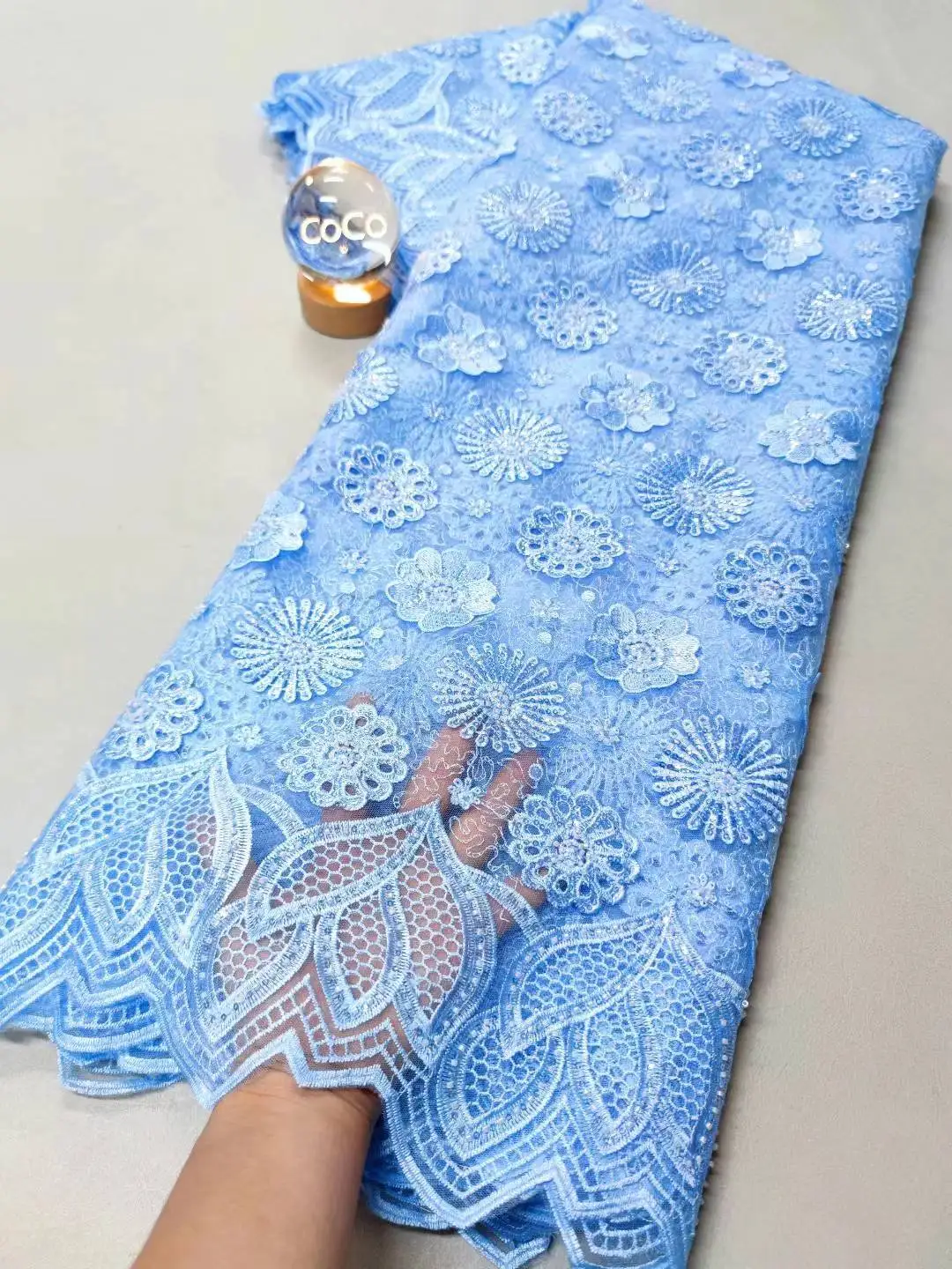 

2025 African Nigerian High-Quality Sequins Tulle Lace Fabric for Prom Dresses Beads Embroidery Sewing Net Cloth 5Yard XL109