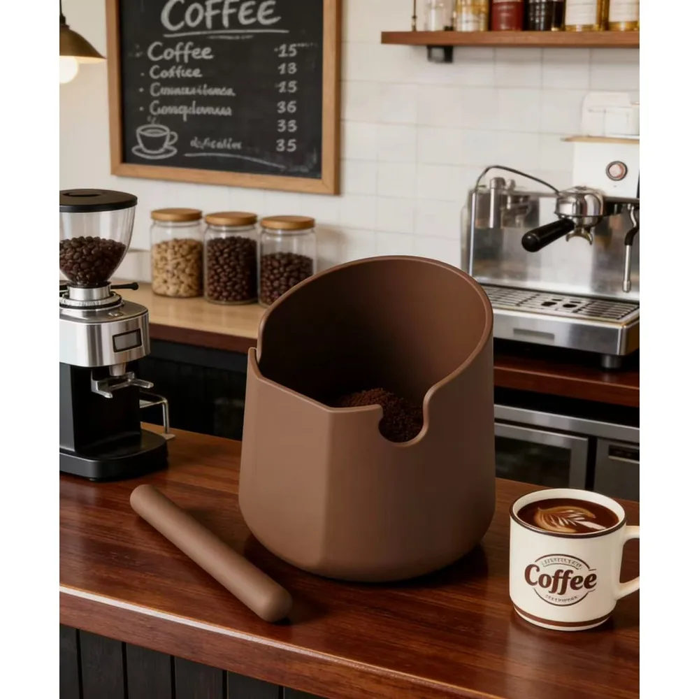 Caja de desecho de café de silicona con barra extraíble, negra, gris, marrón, para la recolección de posos de espresso para baristas