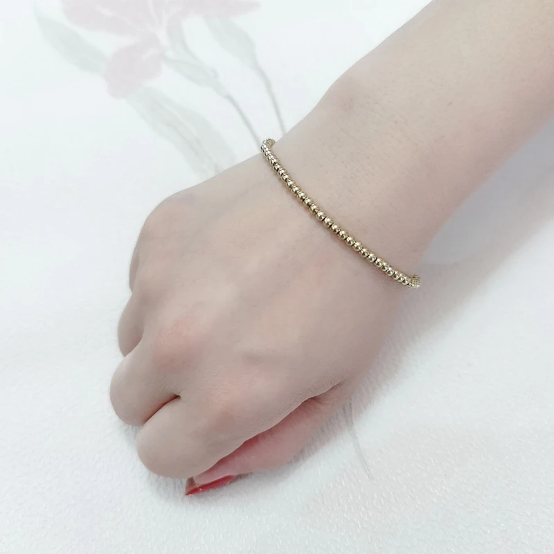 Biżuteria modowa 18K pozłacana wodoodporna metalowa kula wysokiej jakości gładka średnica 3/4/6/8mm elastyczna bransoletka ze stali nierdzewnej — zdjęcie 4