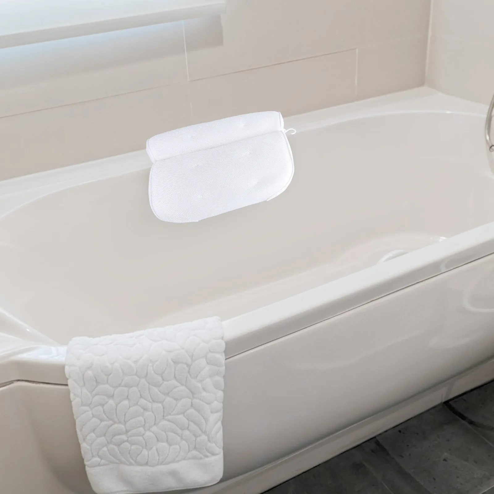

Breathable Bath Pillow with Powerful Suction Cups Neck Back Support Flexible Tub Spa Pad Non-Slip Massage Bath Cushion