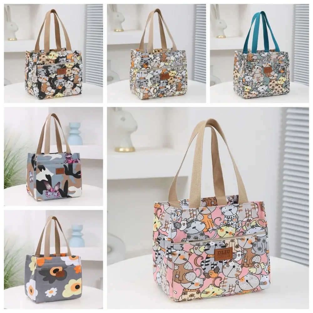 Bolso de mano con estampado Floral para mujer, bolsa de almuerzo de gran capacidad, térmica, impermeable, aislante, gruesa