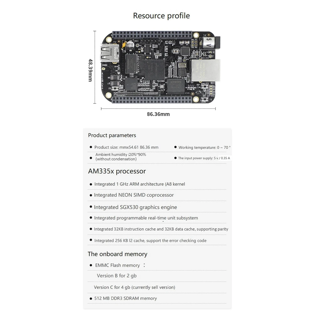 ABZZ-Black Development Board For Beaglebone BB Black Embedded AM3358 Cortex-A8 512MB DDR3+4GB EMMC BB Black AI Linux