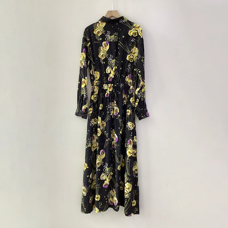 Zadig Casual Dresses Women Black Dress Yellow Print Long Sleeve Robes Female Summer Cotton Loose Dress Ladies Long Robes Abaya