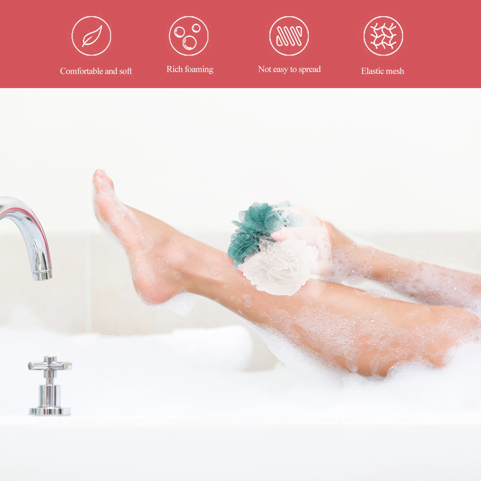 

4Pcs Shower Bath Ball Long Handle Soft Nylon Mesh Scrubber Back Brush Exfoliating Body Cleaner Stimulate Circulation Bathroom