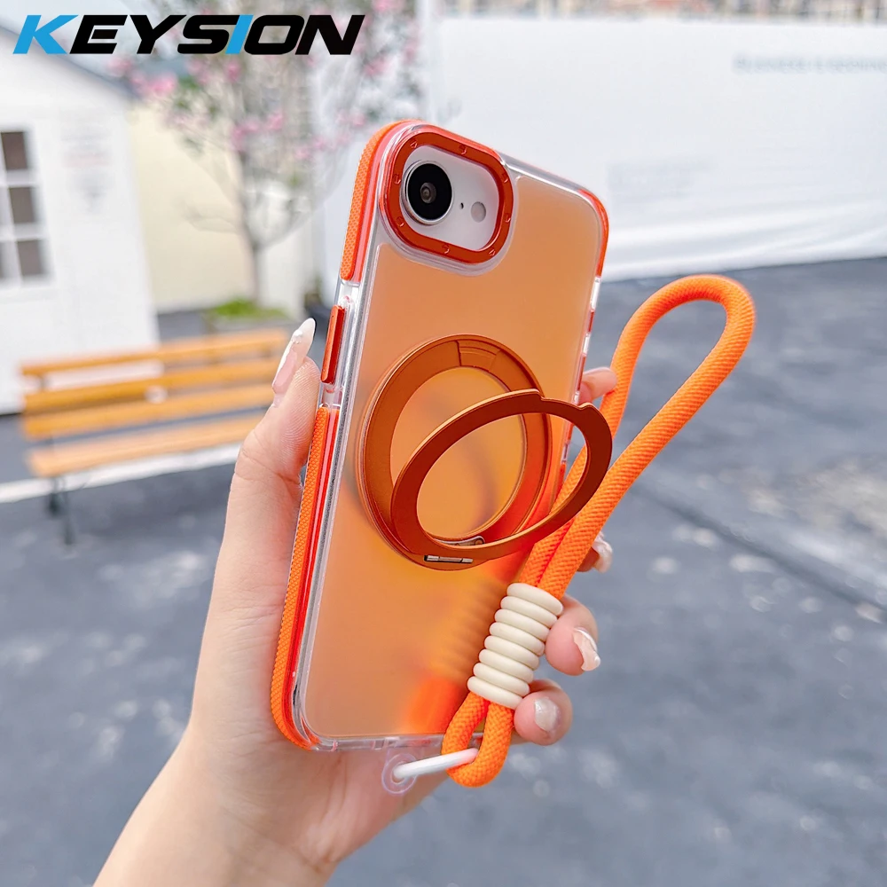

KEYSION Laser Gradient Magnetic Lanyard Phone Case for MagSafe for iPhone 17e 16e 360° Rotating Ring Stand Shockproof Back Cover