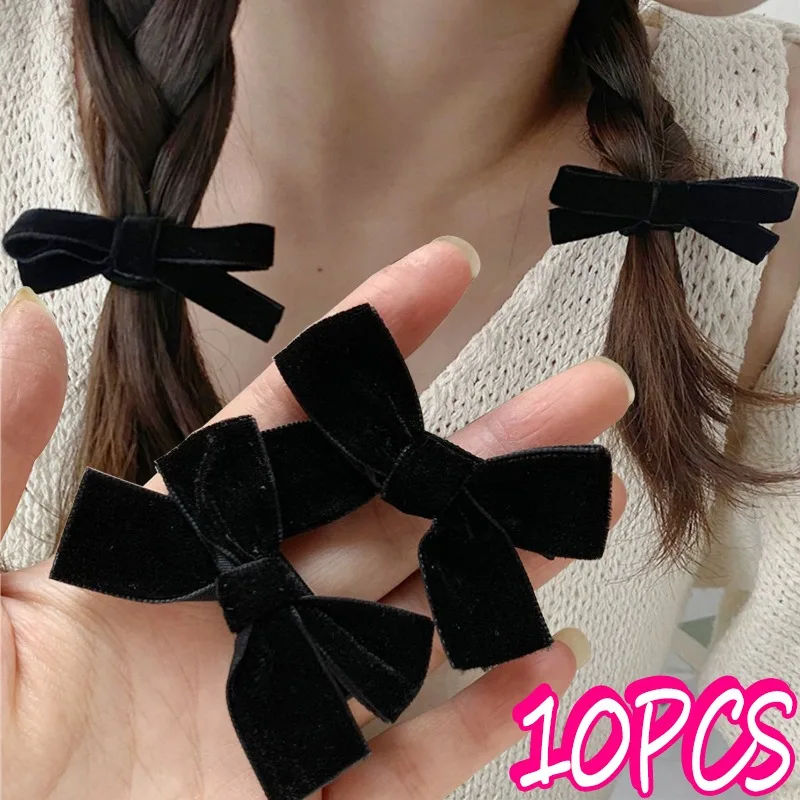 French Retro Black Velvet Bowknot Ribbon Hair Clip Girl Small Hairpin Bobby Pin Girls Bow Barrettes Sweet Headwear Accessories