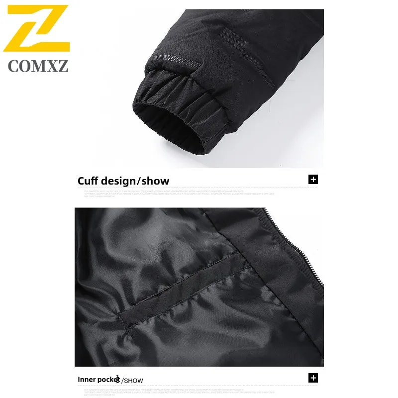 COMXZ 2025 Mens Korean Slim Hooded Thickened Cotton Winter Jacket Warm Tactics Waterproof and Windproof Outdoor Workweer Coat