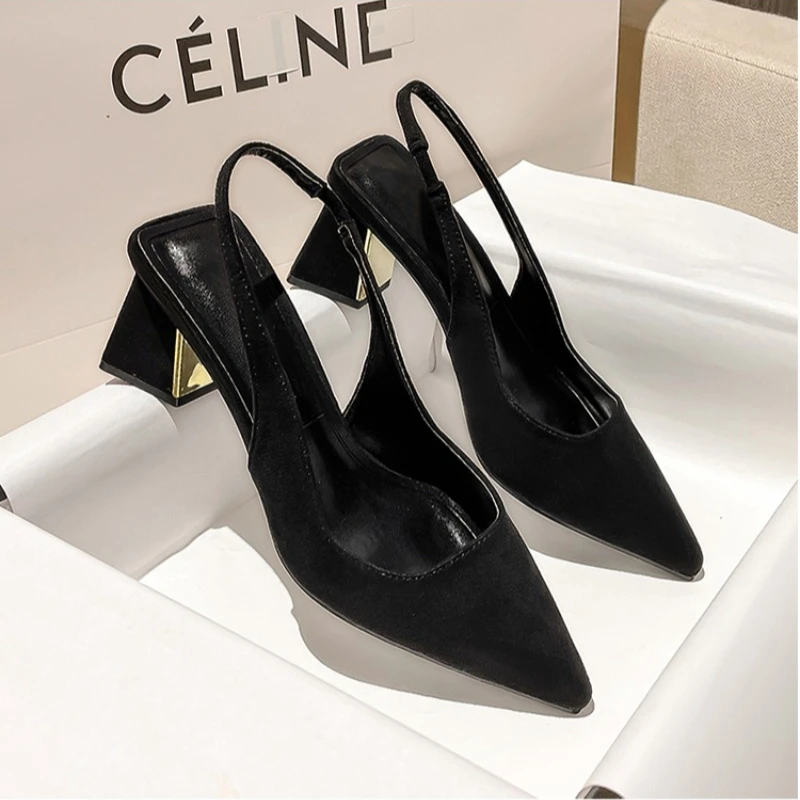 2025 Summer Women Sexy Pointed Toe Chunky Heel High Heel Sandals New Brand Designer Elegant Slip on Party Dress Women Sandals