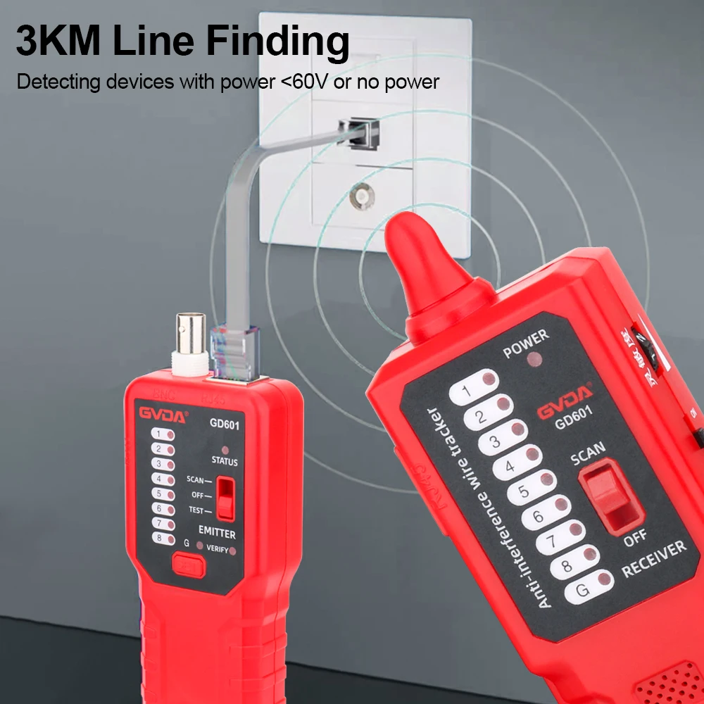 GVDA Professional Anti-interference Wire Tracker Network Cable Tester Telephone Diagnose Tone Tracer RJ45 RJ11 Cable Line Finder