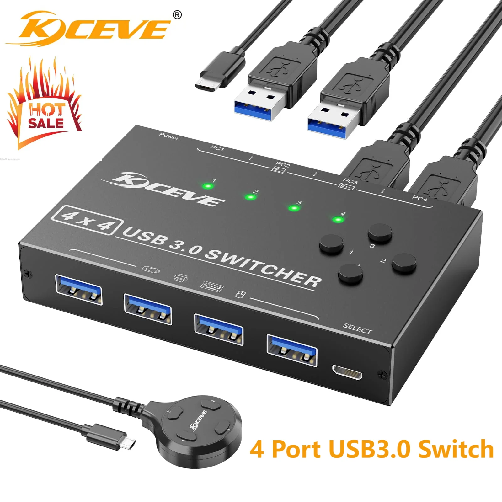 

USB 3.0 Switch Selector 4 Port,KVM Switcher 4 Computers Share 4 USB Devices,USB Peripheral Switcher for Keyboard Mouse Printer