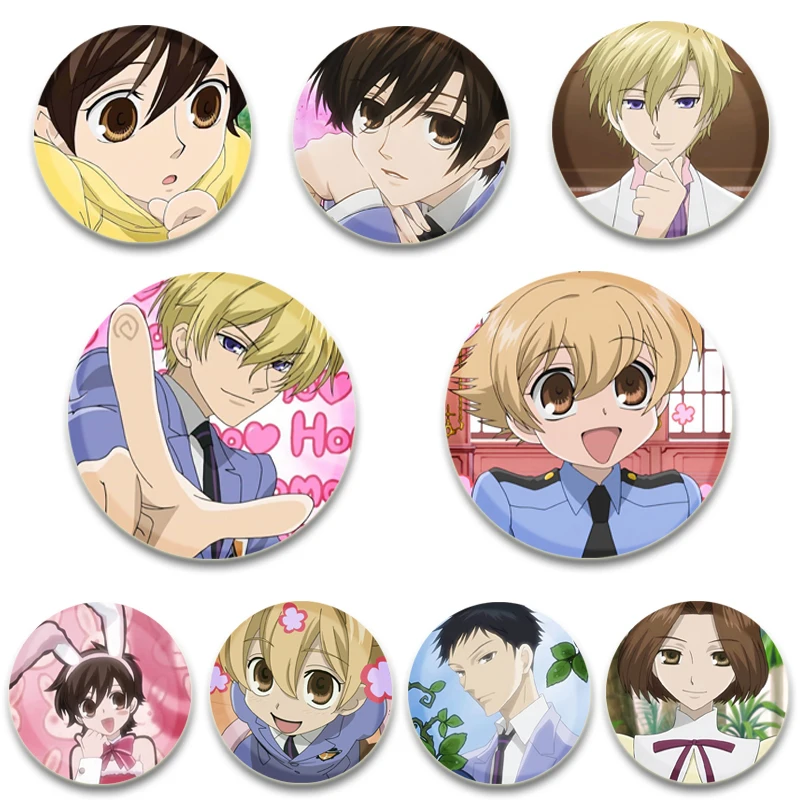 Anime Characters Tamaki Suou/Mitsukuni Haninozuka/Haruhi Fujioka/Hikaru Hitachiin Pins Cartoon Badge Brooches for Clothes Decor