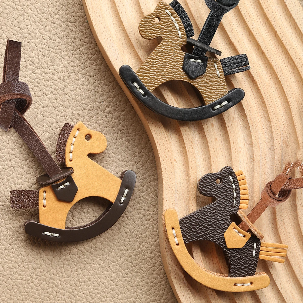 CRAZYSMITH Genuine Leather Bag Charm Lanyard Horse Pendant for LV Bag Hanging Ornament Keychain Gift Decoration Bag Accessories