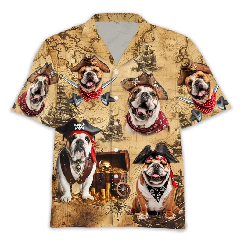 Camisas con estampado 3D de perro pirata Marauding divertido para hombres, ropa linda, Doberman, Rottweiler, camisa de playa, blusas Unisex Schnauzer