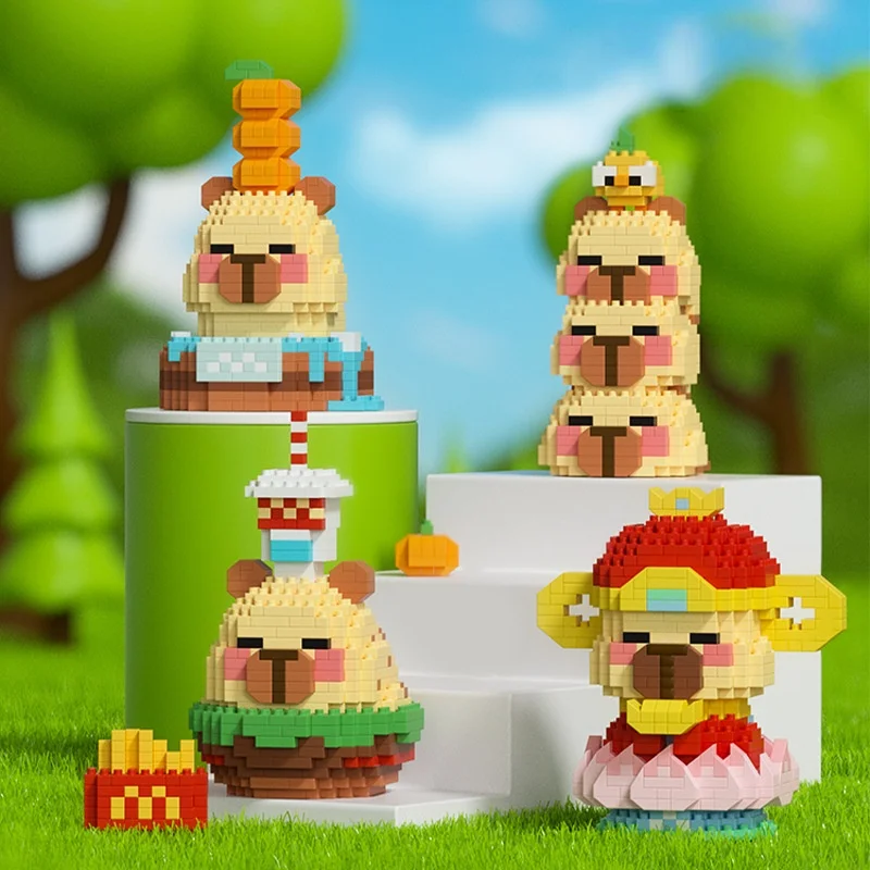 Linda muñeca Kapi Capybara Bala, bloques de construcción creativos, adornos de capibara, juguetes educativos para niños
