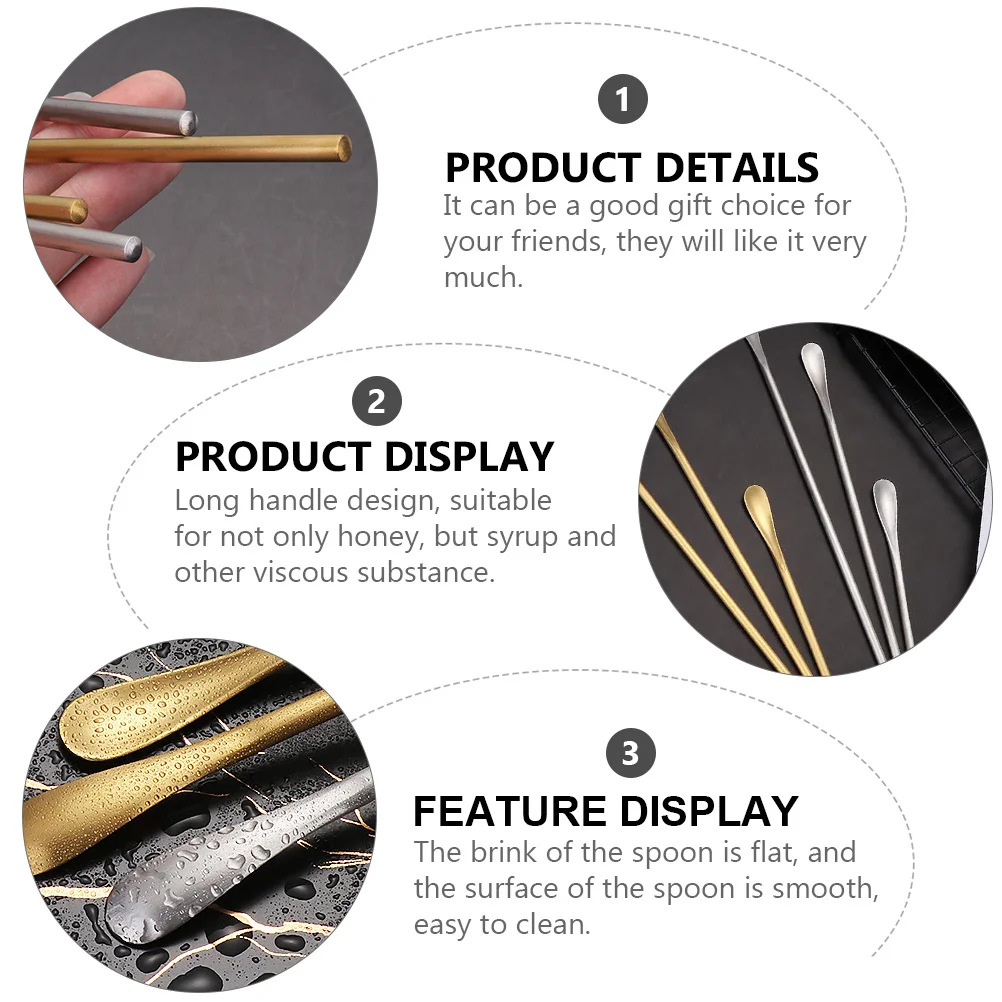 

4pcs Coffee Stirring Spoon Long Handle Stainless Steel Honey Mixing Spoon For Syrup Viscous Liquid Kitchen Bar Tool