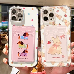 Cartoon Dog Rabbit Card Slot Phone Case For iPhone 16 Pro Case iPhone 11 13 15 14 12 Pro Max 7 8 Plus SE 2020 2022 Wallet Cover