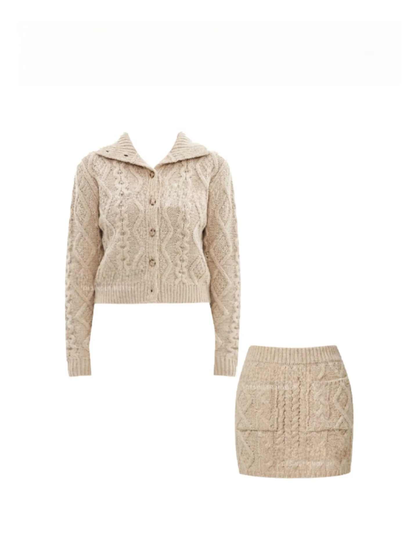 

Модный вязаный облегающий открытый кардиган и юбка, комплект зимы 2025 года, одежда для отдыха, корейский Sle, универсальный крой для взрослых женщин