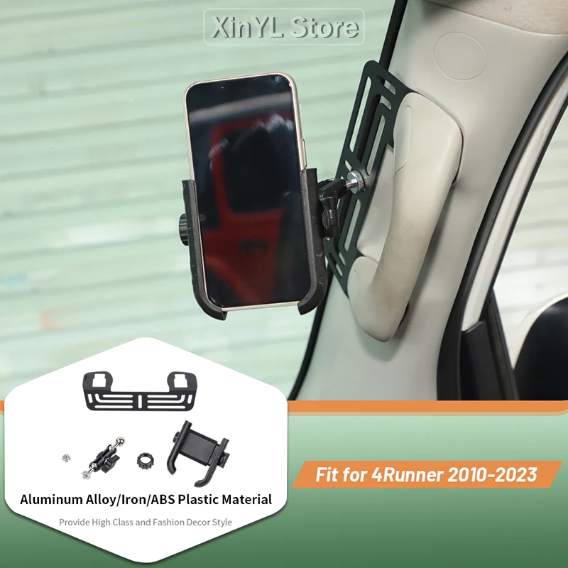 Car A-Pillar Grab Handle Extension Phone Holder Mount For 4Runner 2010-2023 Black Aluminum Alloy Car Interior Accessories