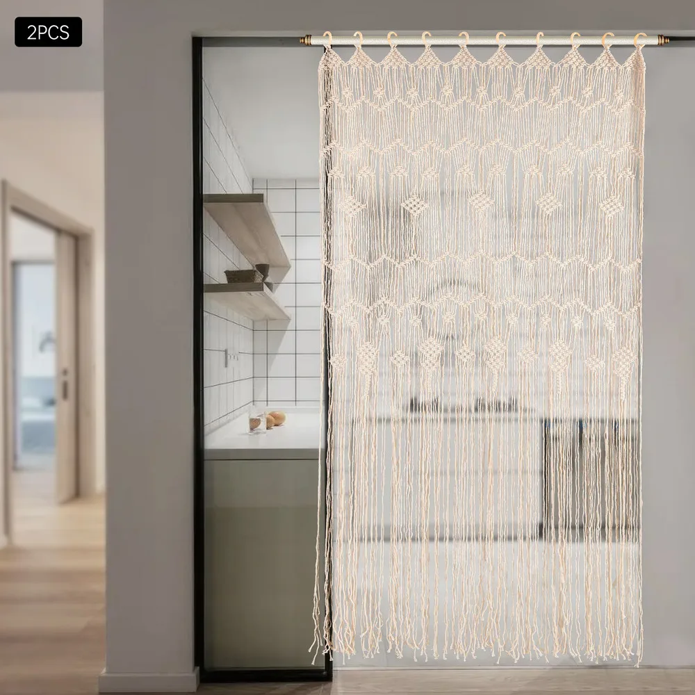 2 x 100% Hand-woven Rustic Woven Window Door Curtains Bohemian Style Curtain Decor Large Macaron Room Dividers Wedding Backdrops