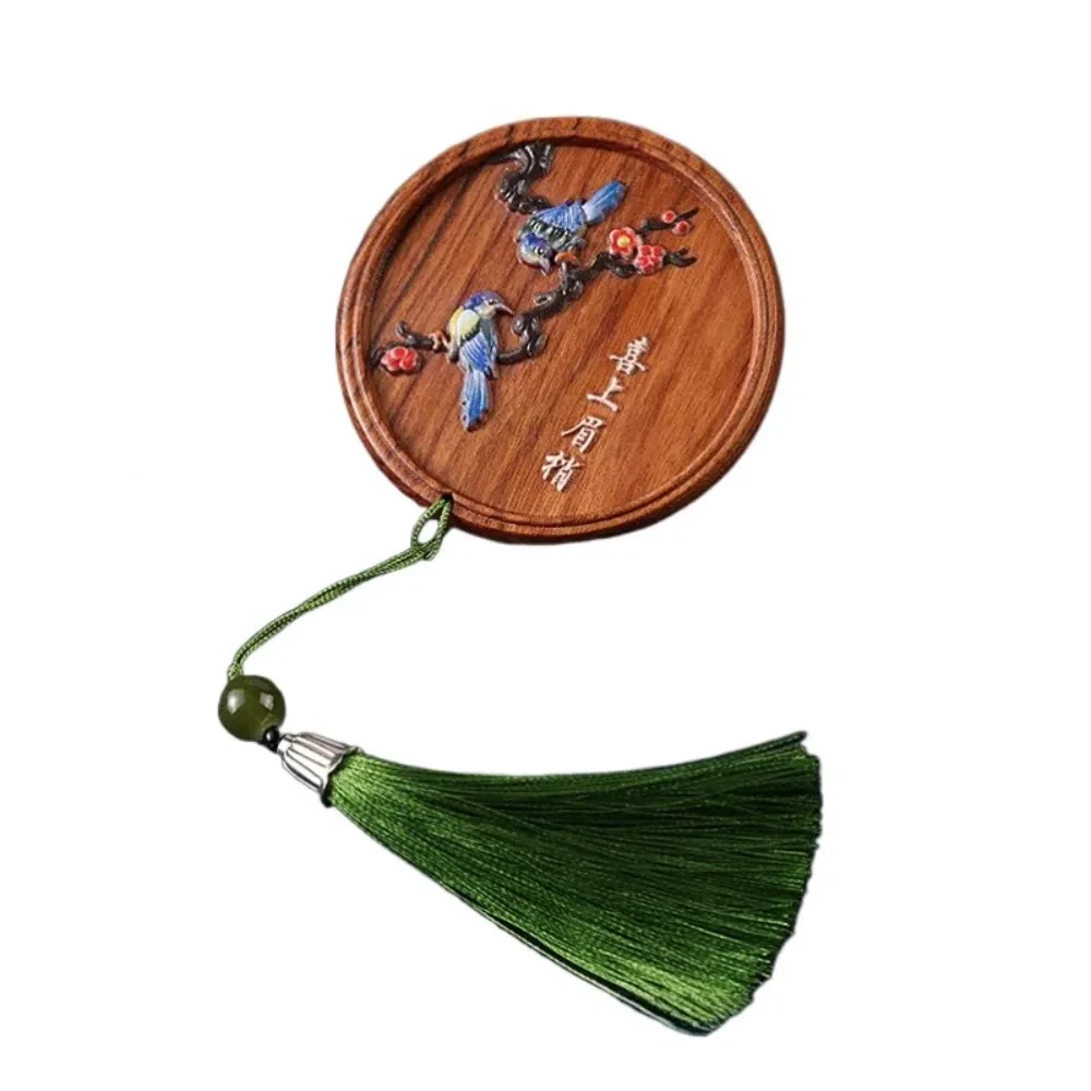 Tragbarer Handspiegel im chinesischen Stil, Elsterfisch, Kosmetikspiegel aus Holz, runder Blumenprägung, Taschen-Make-up-Spiegel, Urlaub