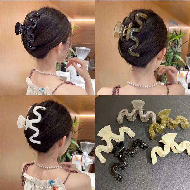 AISHG Wave Hair Claw Clip Women Large Crab Bath Ponytail Plastic Hair Clip Korean Jelly Hairpin Barrettes Girls Hair Accessories