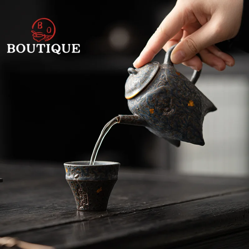 160ml High Grade Bronze Glaze Teapot Aesthetic Old Rock Mud Pot Tea Maker Kettle with Filter Kung Fu Tea Teaware Decoration Gift