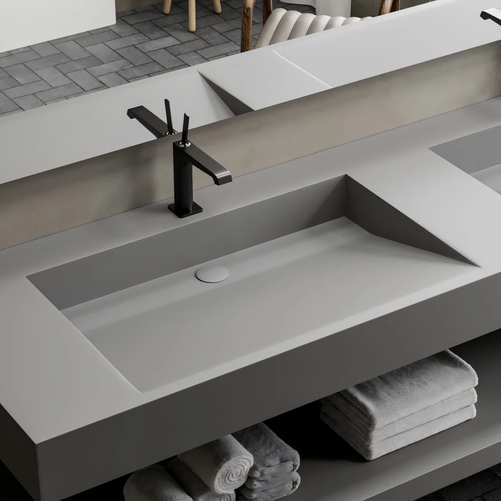 Modern antibacterial acrylic stone bathroom sink non-porous surface mildew-proof wall hanging installation
