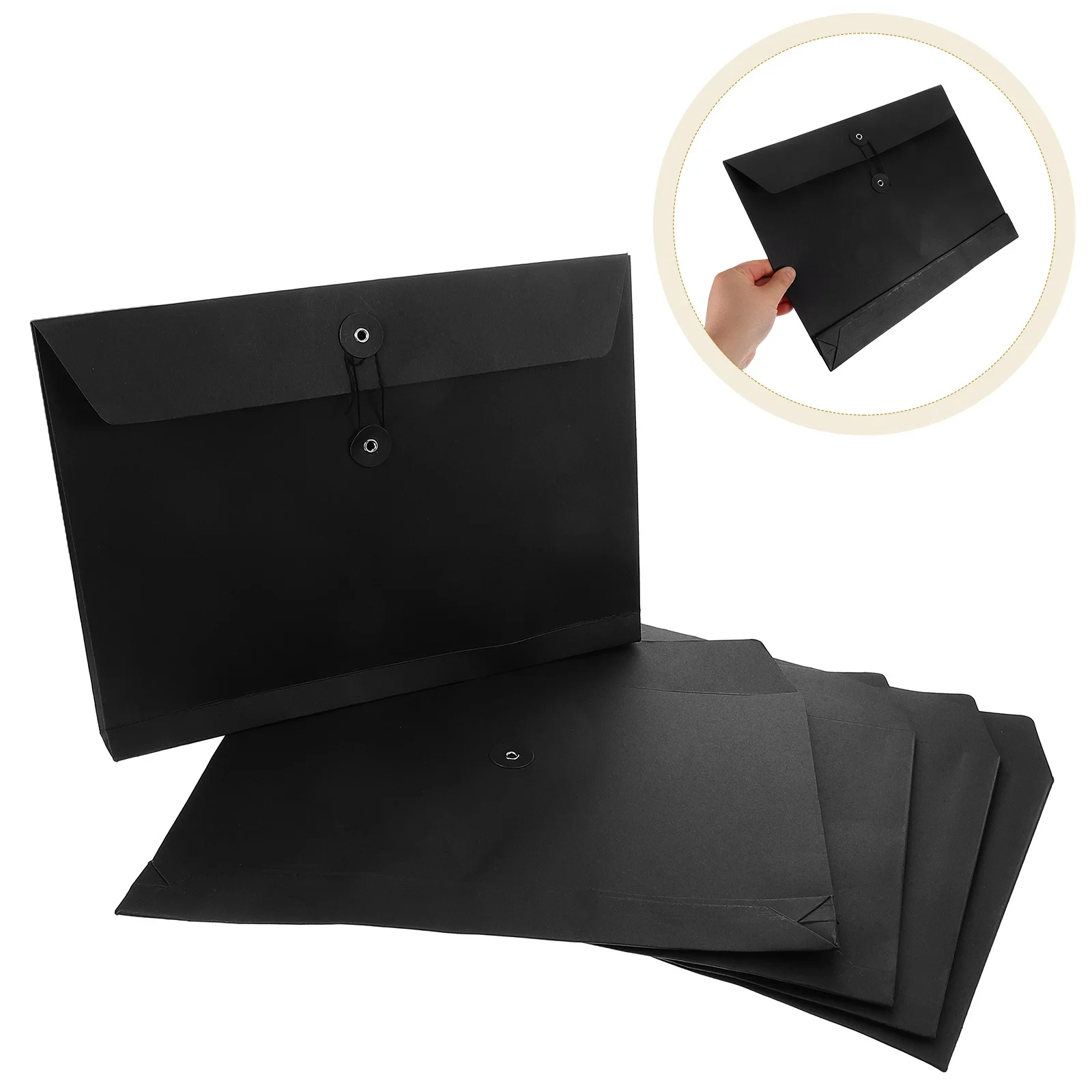 

5Pcs A4 Black Card Envelope Bag Kraft Paper File Organizer Large Capacity for Professional Document Storage Portable