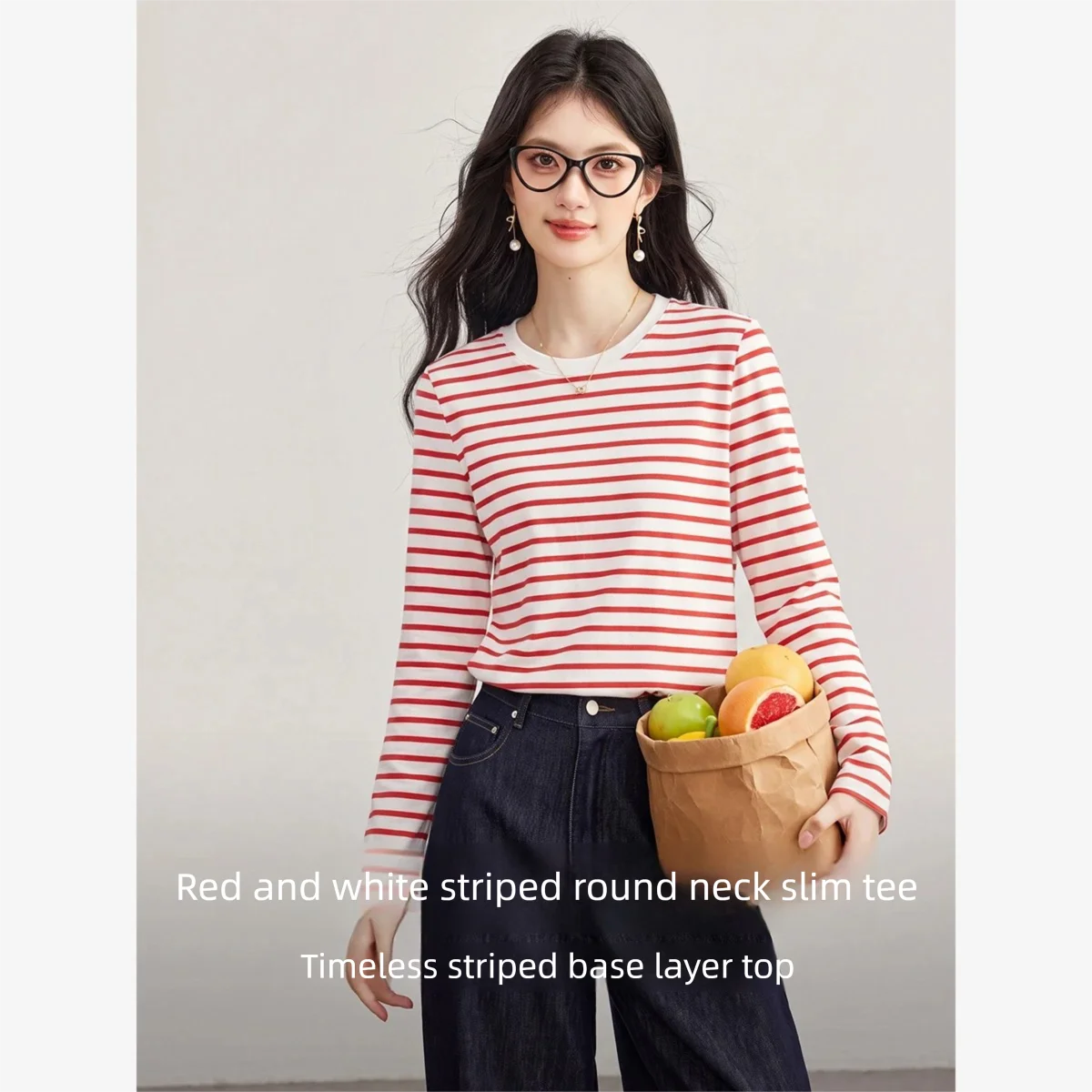 VIMLY Women's Striped T-shirt 2026 Fall Vintage Color Contrast Long Sleeve Tees Loose-fit Casual Round Neck Basic Tops A7281