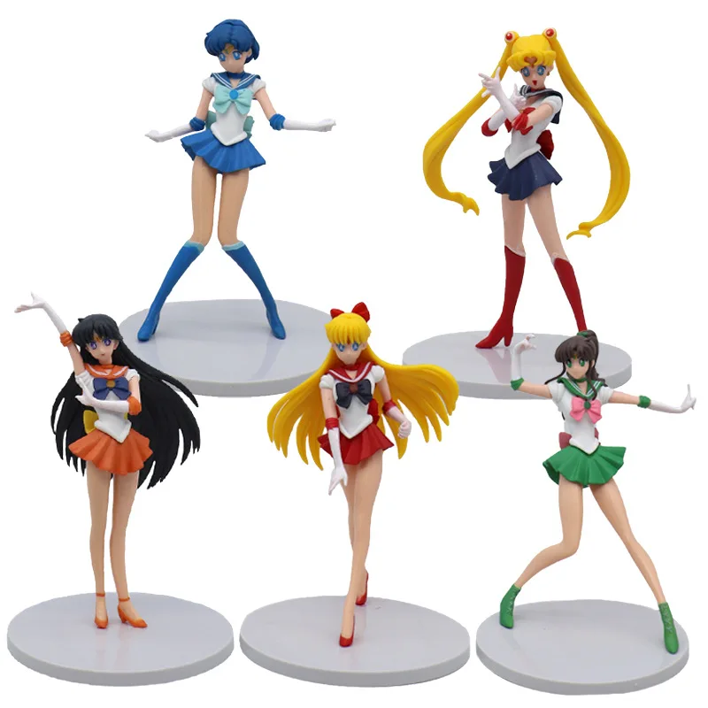 5Pcs/Set Anime Sailor Moon Action Figures PVC Model Toy Tsukino Usagi Tuxedo Venus Collection Decoration Cartoon Doll Kids Gift