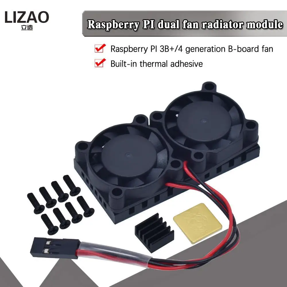 LIZAO Raspberry Pi 4B 3B+ Cooling Kit Dual Fan + Heatsink with Thermal Adhesive Tape Cooler