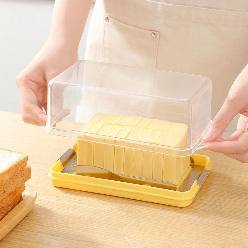 

Butter Cutting Box 304 Stainless Steel Cheese Cutting Preservation Box Transparent Tape Cover