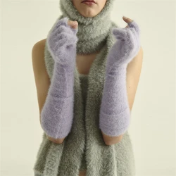 Knitted Nylon Soft Plush Gloves Women's Winter Elbow Long Mittens Thicken Warm Stretch Gloves Full Finger Outdoor Skiing Gloves