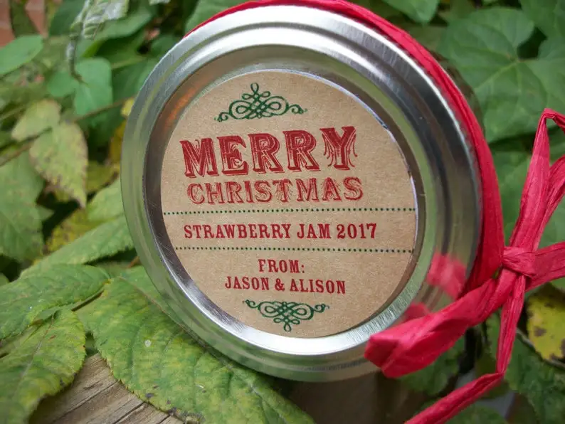 

Пользовательские ярлыки из крафт-бумаги с надписью "Merry Christmas" для консервных банок, круглые наклейки для праздничных подарков, персонализированные ярлыки для банок с каменщиком, банка для джема и Желе l