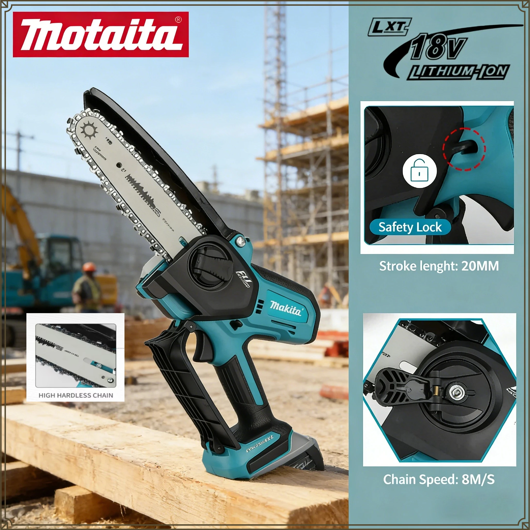 

Электрическая цепная пила Makita, ручная портативная пила для распиловки древесины, садовая пила для обрезки деревьев, 18В, 6 дюймов